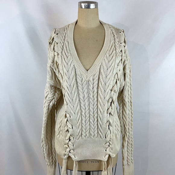 Zara Sweaters - NWOT Zara Knit Sweater Cream Lace Up Knit Small